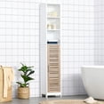 thumbnail image 6 of Tall Bathroom Storage Cabinet with Open Shelves and Vented Door, Slim Linen Cabinet for Compact Bathroom Organization, White and Oak Finish - Stockholm Collection, 6 of 12