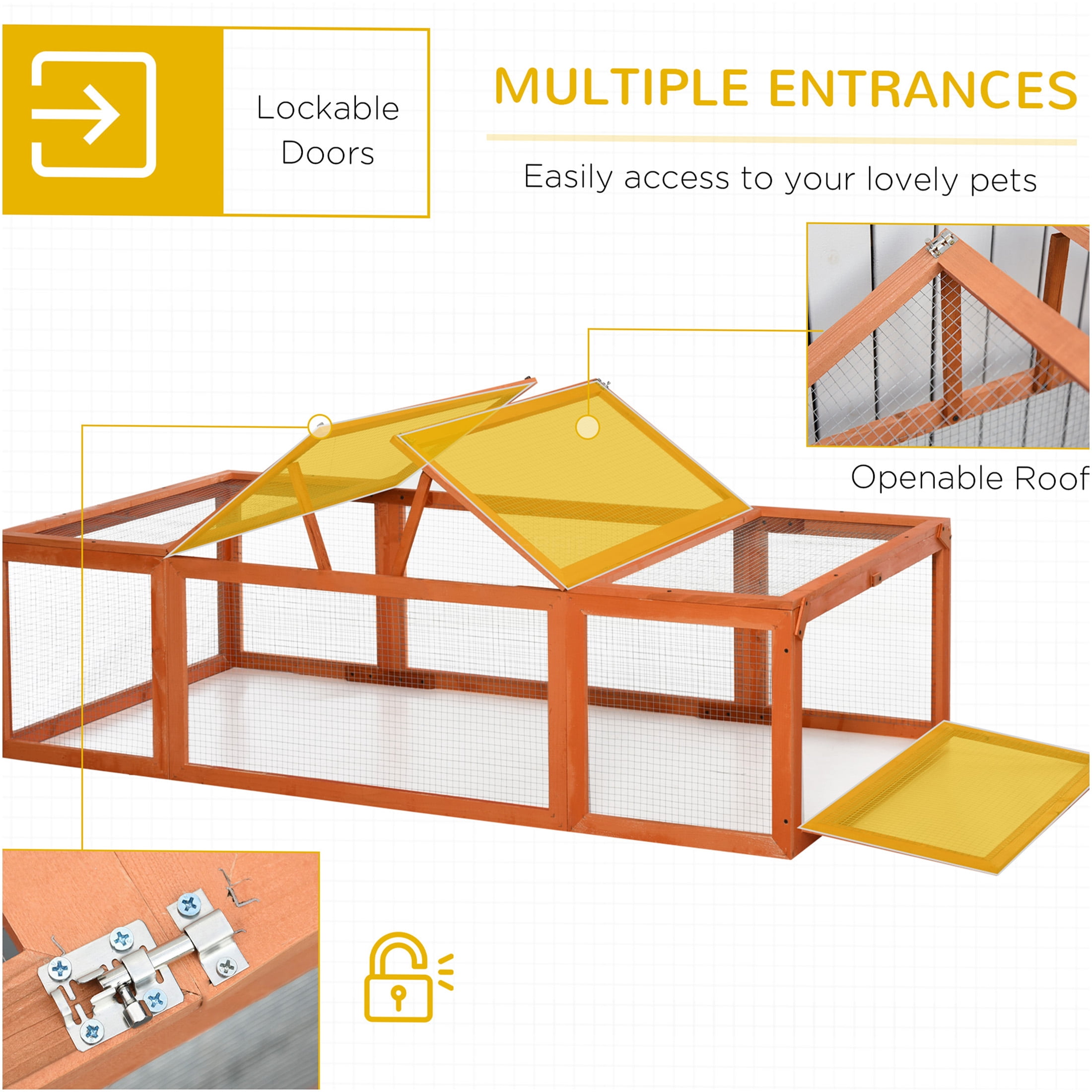 JERFIT Large Outdoor Rabbit Hutch with Run, Wooden Bunny Cage Habitat Enclosure for Rabbits, Guinea Pigs, Natural Orange Finish