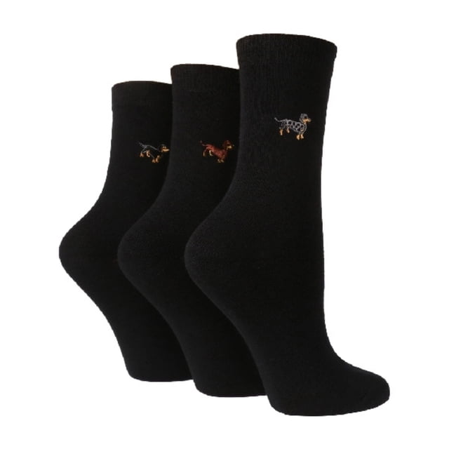 WILDFEET - Lot de 3 Chaussettes Brodées en Coton Riche pour Femmes pour Usage Quotidien / Design Animal / Décontracté