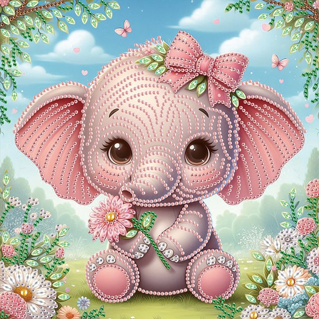 5D DIY Kit Con Forma Especial Parcial Elefante 30x30cm