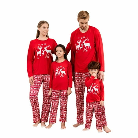

YWDJ Christmas Pajamas for Family 2022 Matching Family Sets Christmas Casual Printed Top With Bottom Outfits Home Wear Red(Red Men XXL)