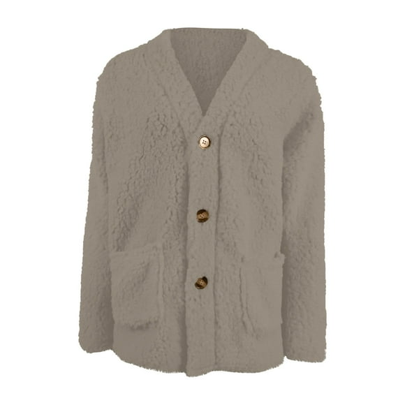 Fleece Cardigan Sweaters for Women Soft Long Sleeve Jacket with Pockets Button Down Open Front Fall Clothes