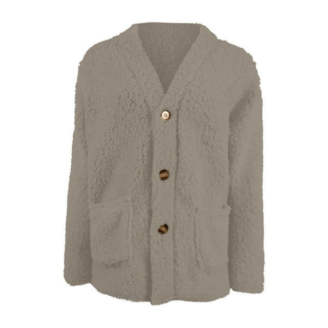 Fleece Cardigan Sweaters for Women Soft Long Sleeve Jacket with Pockets Button Down Open Front Fall Clothes