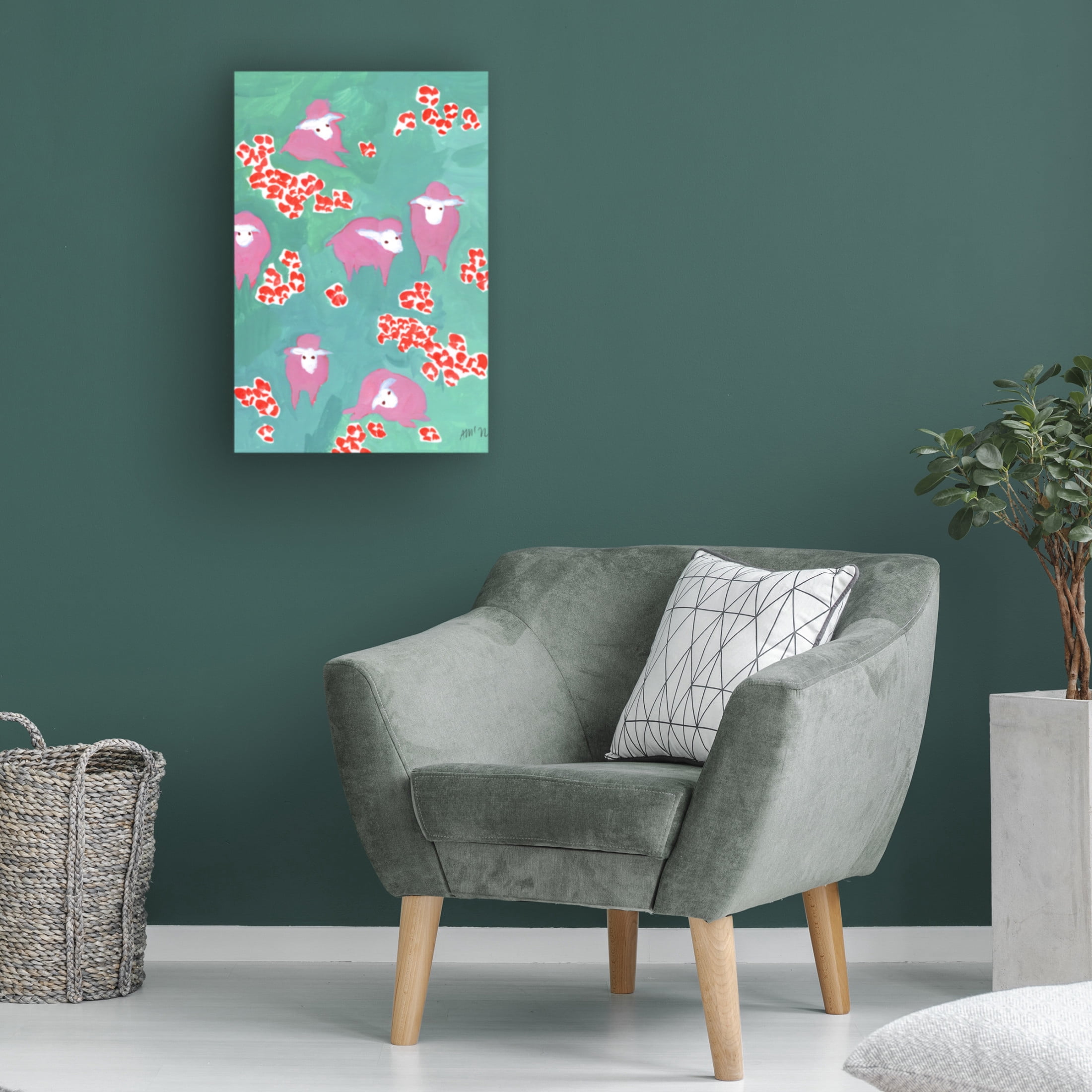 Trademark Fine Art Ania Zwara Pink Sheep On A Green Meadow Canvas Wall Art