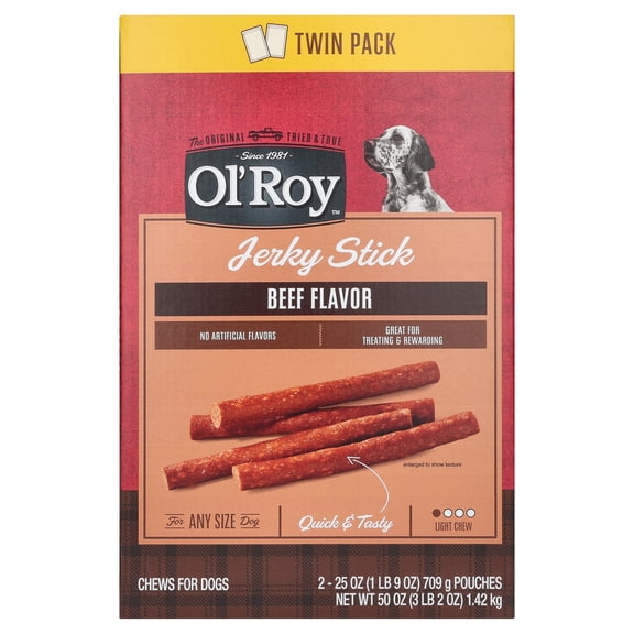 Ol' Roy Jerky Stick Dog Treats, Beef, 25 oz Pouches, Twin Pack