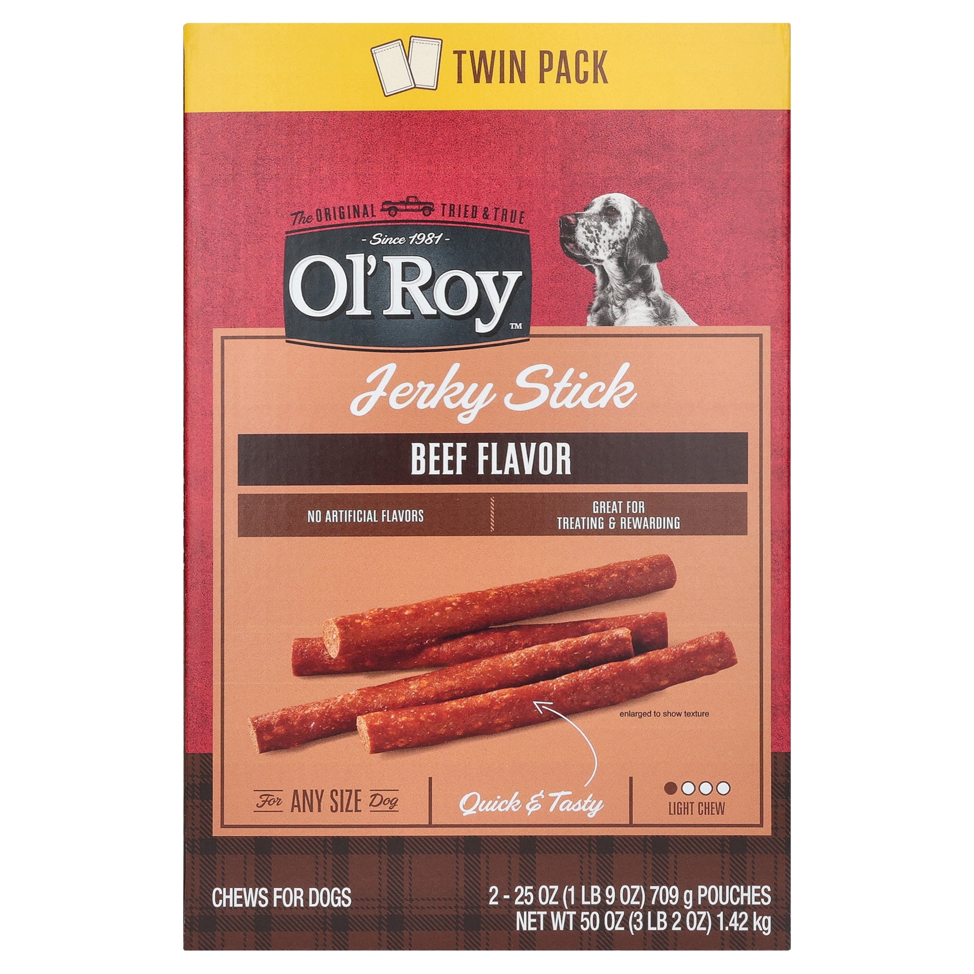 Ol' Roy Jerky Stick Dog Treats, Beef, 25 oz Pouches, Twin Pack