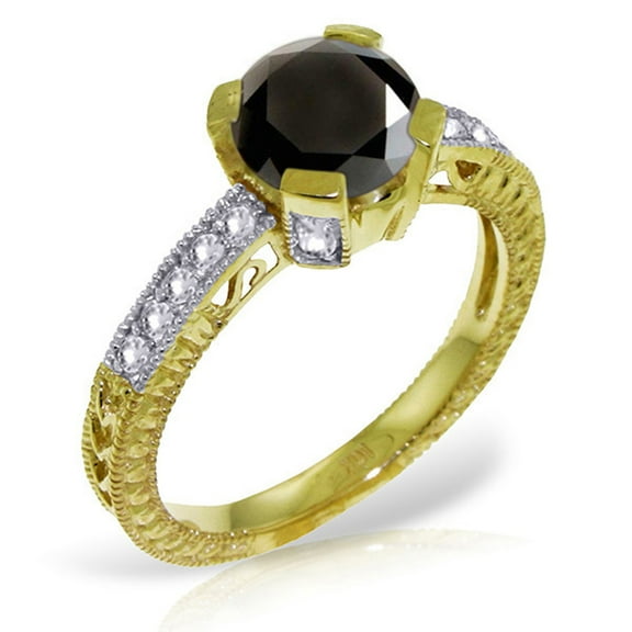 Galaxy Gold 14k Solid Yellow Gold Cathedral Filigree Ring with 1.30 Ct Natural White & Natural Black Diamond Size - 6.5
