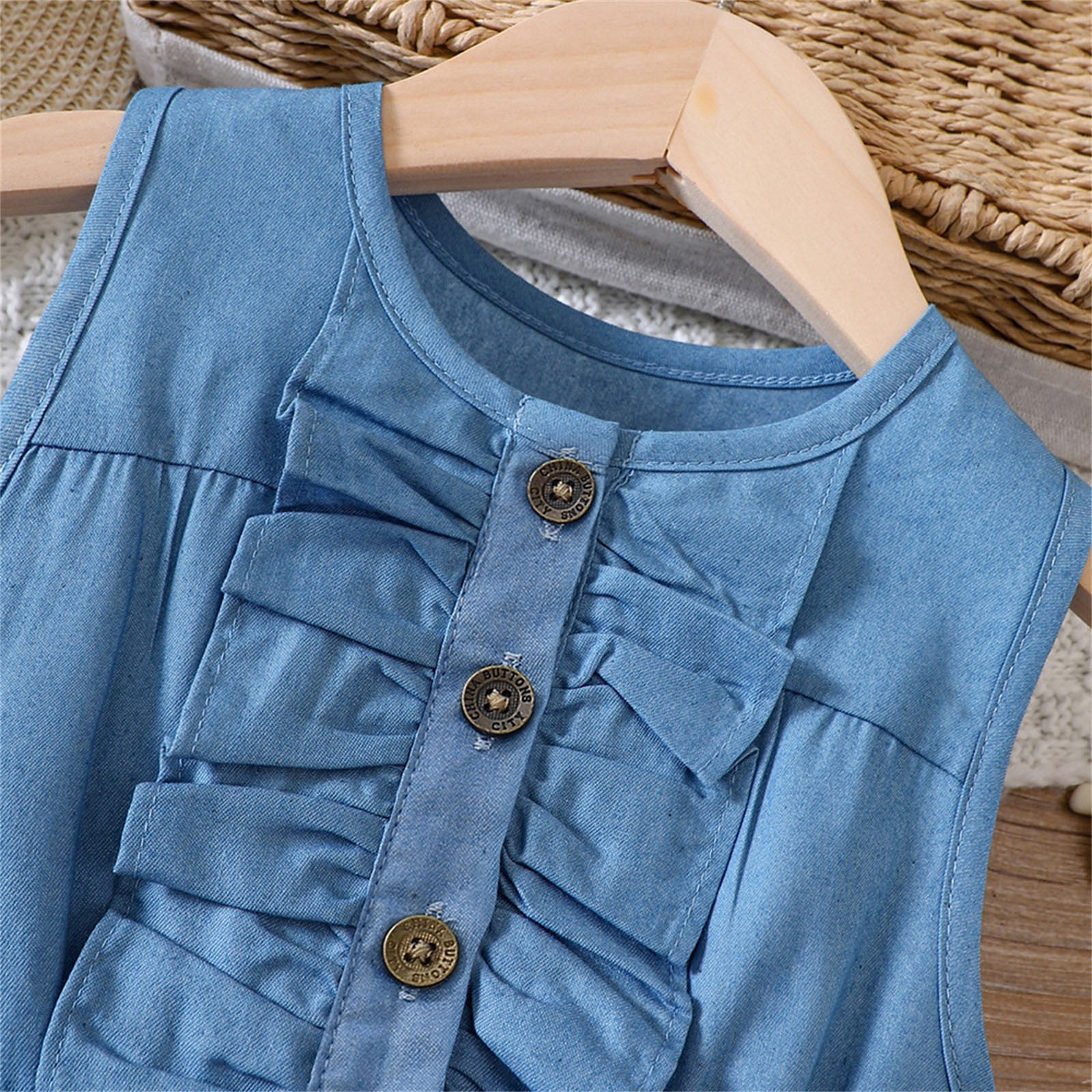 Fashion Clothes for Girls 2 to 7 Years Old Children's Summer Outfit Denim Patchwork Printed Vest Dress School