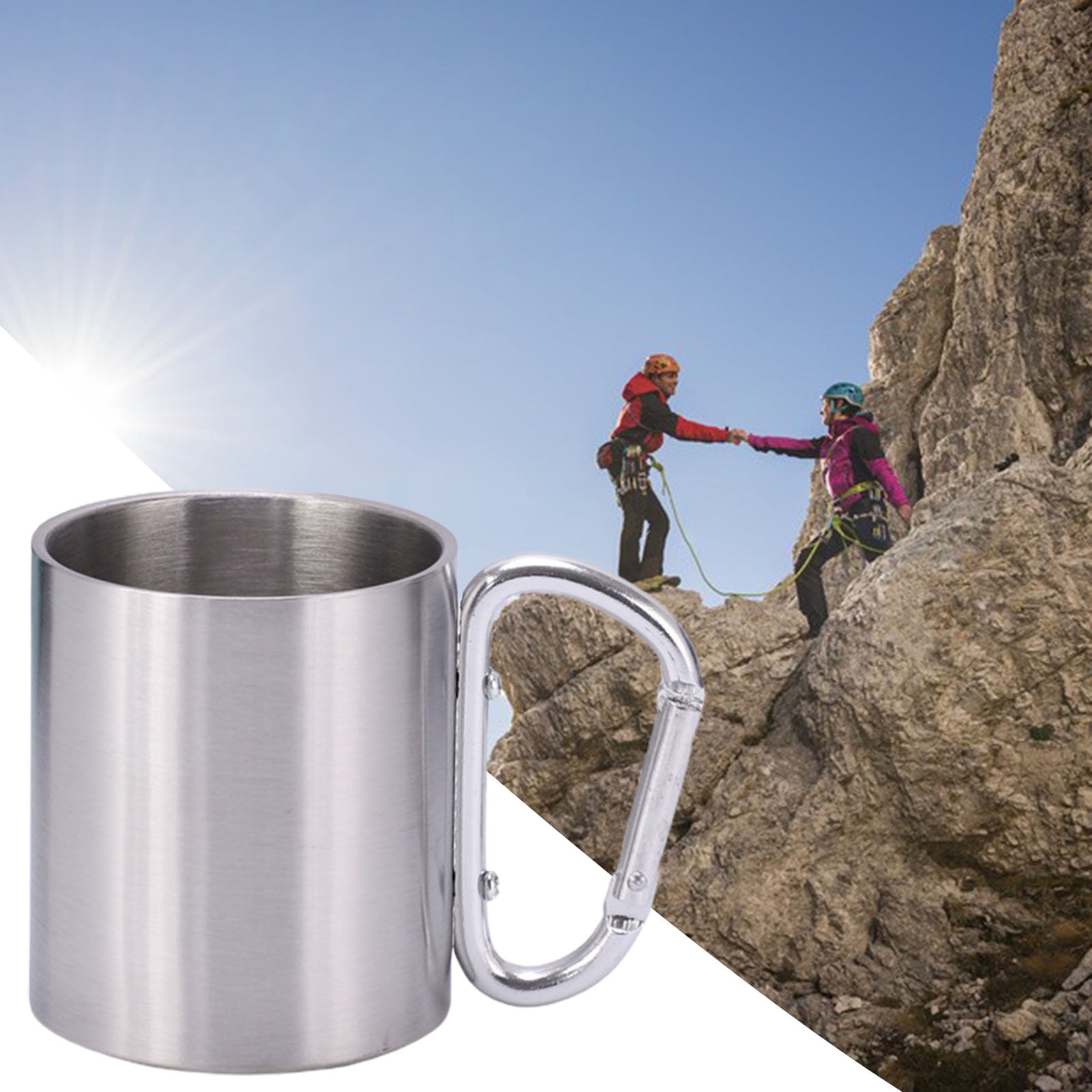 Tasse à Café Camping Fox Outdoor – Acier Inoxydable 220 Ml Avec Mousqueton, NEUF