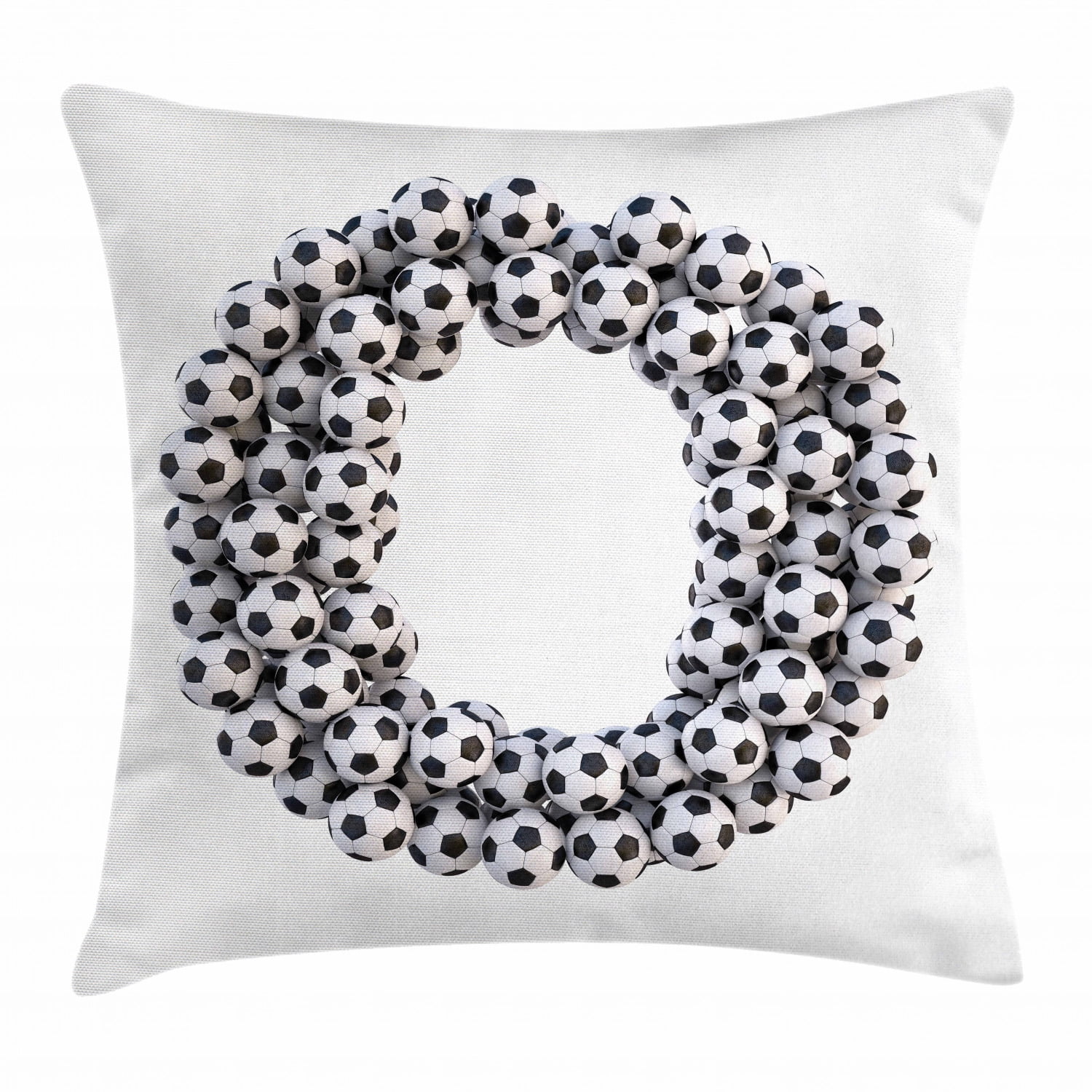 Letter O Throw Pillow Cushion Cover, Round Oval Arrangement of Soccer