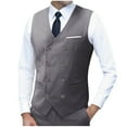 thumbnail image 2 of SYMOID Men's Double-Breasted V-Neck Suit Vest - Size XL, Gray | Wrinkle-Resistant, Machine Washable with Faux Pocket Square | Ideal for Business/Wedding/Smart Casual, 2 of 3