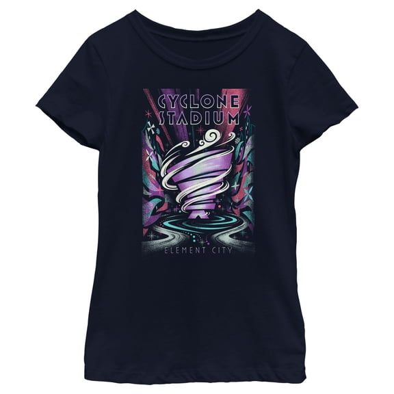 Girl's Elemental Cyclone Stadium Poster  Graphic Tee Navy Blue X Small