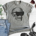 thumbnail image 2 of Skull With Sunglasses Shirt, Unisex Women's Men's Shirt, Halloween Shirt, Skull Graphic Shirt, Dark Heather Gray, Medium, 2 of 6