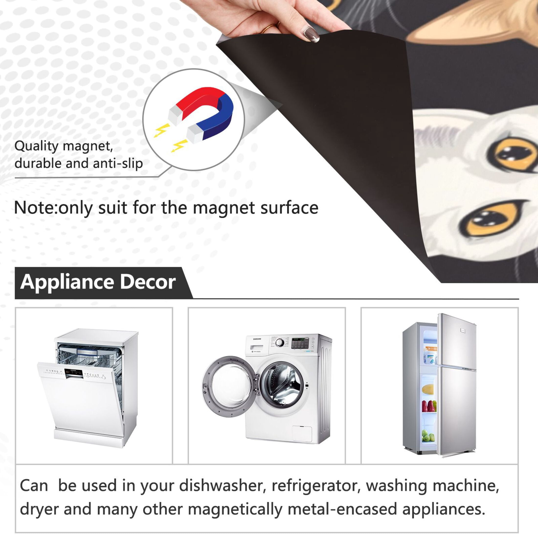Dishwasher Magnetic Sticker 23x26 Inch Refrigerator Magnetic Sticker Washing Machine Magnetic Sticker Kitchen Panel Magnetic Sticker Home Decor Black Cartoon Cat Face