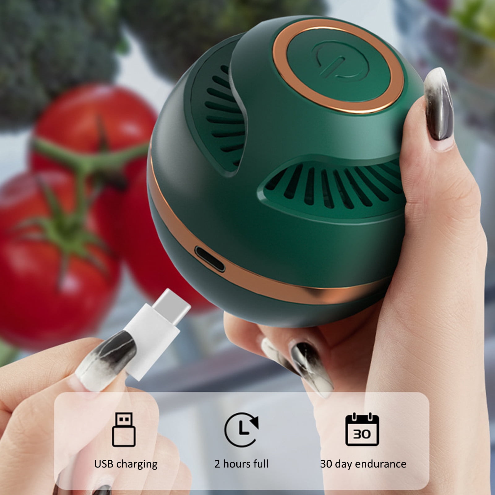 Compact Refrigerator Deodorizer with Ozone, Portable Mini Air Purifier for Fridge, Eliminates Odors Effectively, Rechargeable 1500mAh Battery, USB Charging, Home Kitchen Use (Green)