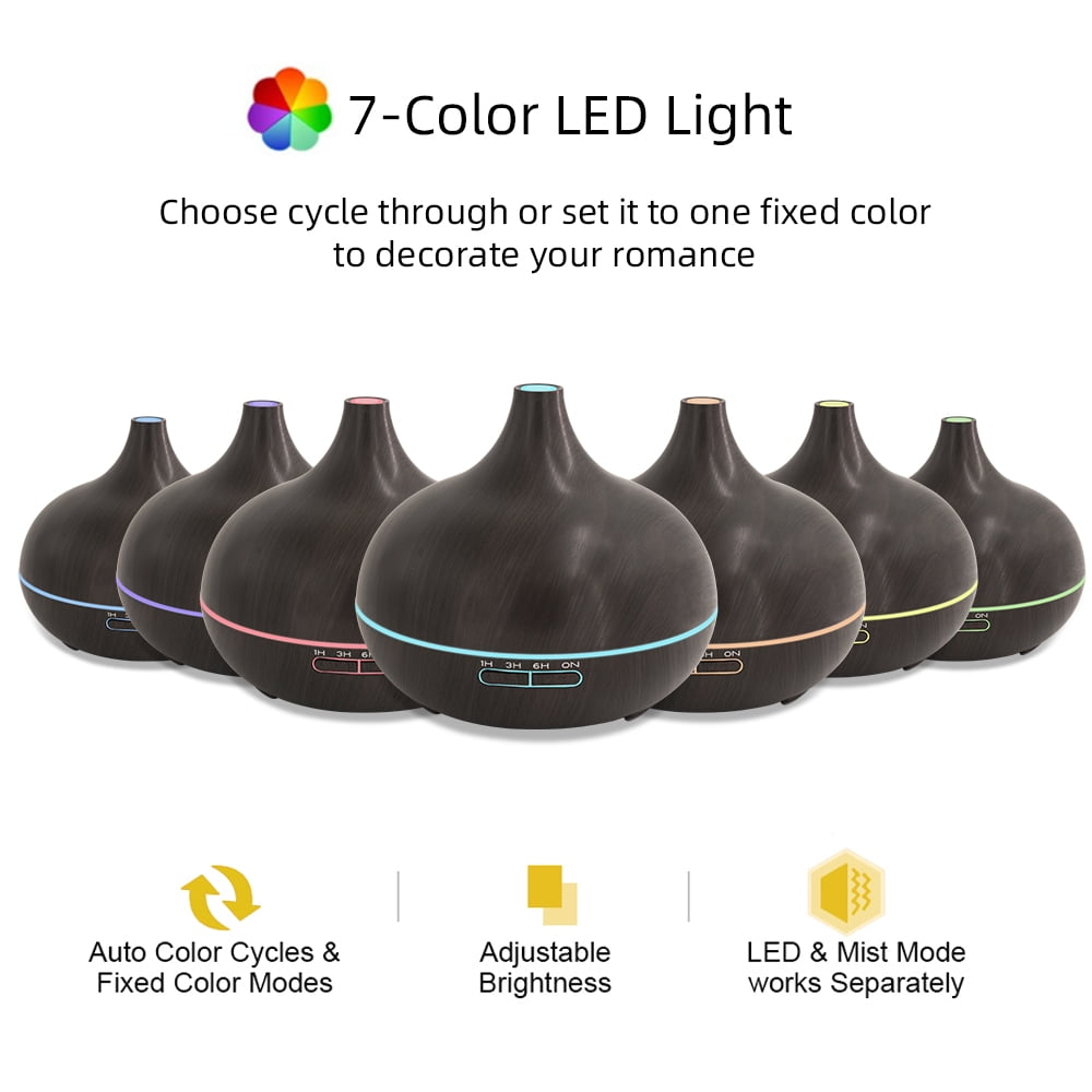 18.6oz Aromatherapy Essential Oil Diffuser Wood Grain Remote Control Ultrasonic Air Humidifier Cool 7 Color LED Light With 6 Oils