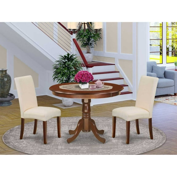 East West Furniture Hartland 3-piece Wood Dining Set in Mahogany/Cream