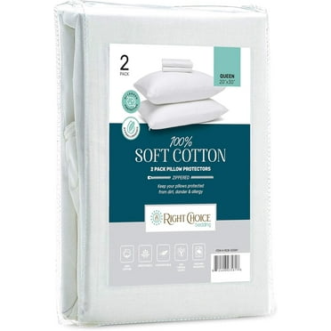 Right Choice Bedding Cotton Pillow Protectors with Zipper - Superior Hypoallergenic Pillow Covers, Zip Up Pillowcase Queen Size 20x30 (Set of 2)