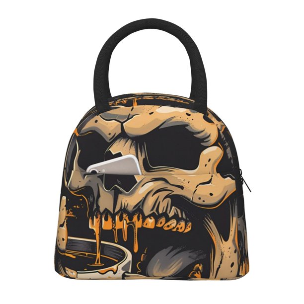 Balery Grim Coffee Skull Bolsa de Almuerzo para Mujeres, Caja de Almuerzo, Bolsa de Almuerzo Pequeña Impermeable, Tote de Almuerzo Reutilizable con Gran Capacidad