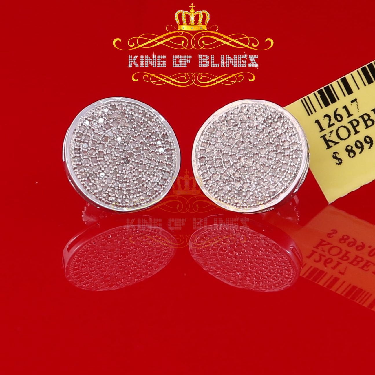 King of Bling's 925 Sterling Silver White Hip Hop 0.50ct Diamond Men's & Women's Stud Earrings