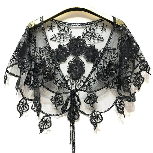 Wraps 2 Cape Châle en Maille Robe Wrap avec Étole à Paillettes pour Soirée Style Rétro Gatsb Élégant Femmes