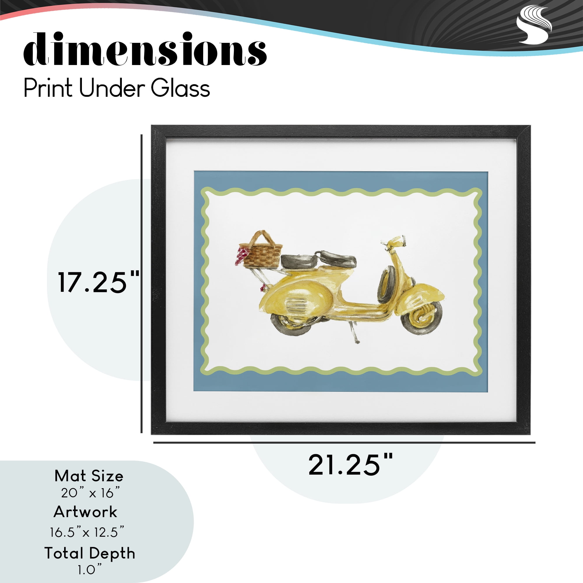 Stupell Industries Yellow Vespa with Wavy Border Black Framed Print Under Glass, design by Lanie Loreth