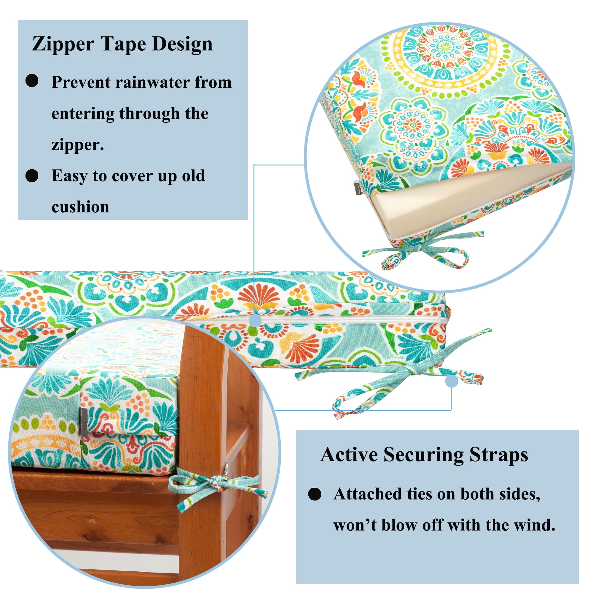 MAGPIE Indoor Outdoor 20" x 18"x 4" Chair Cushion Cover Replacement 2 Pack, NO Insert! Seat Cushion for Patio Garden Chair Sofa Bench Wicker(Cyan Circle)