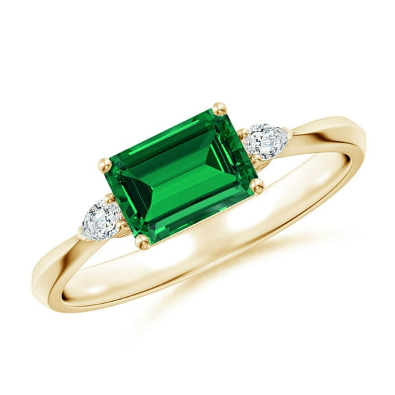 ANGARA Lab Grown 1 Ct Classic Emerald-Cut Emerald Side Stone Engagement Ring for Women in 14K Yellow Gold (Size-7x5mm) | May Birthstone, Anniversary, Jewelry Gift for Women | Lab-Grown Emerald Ring