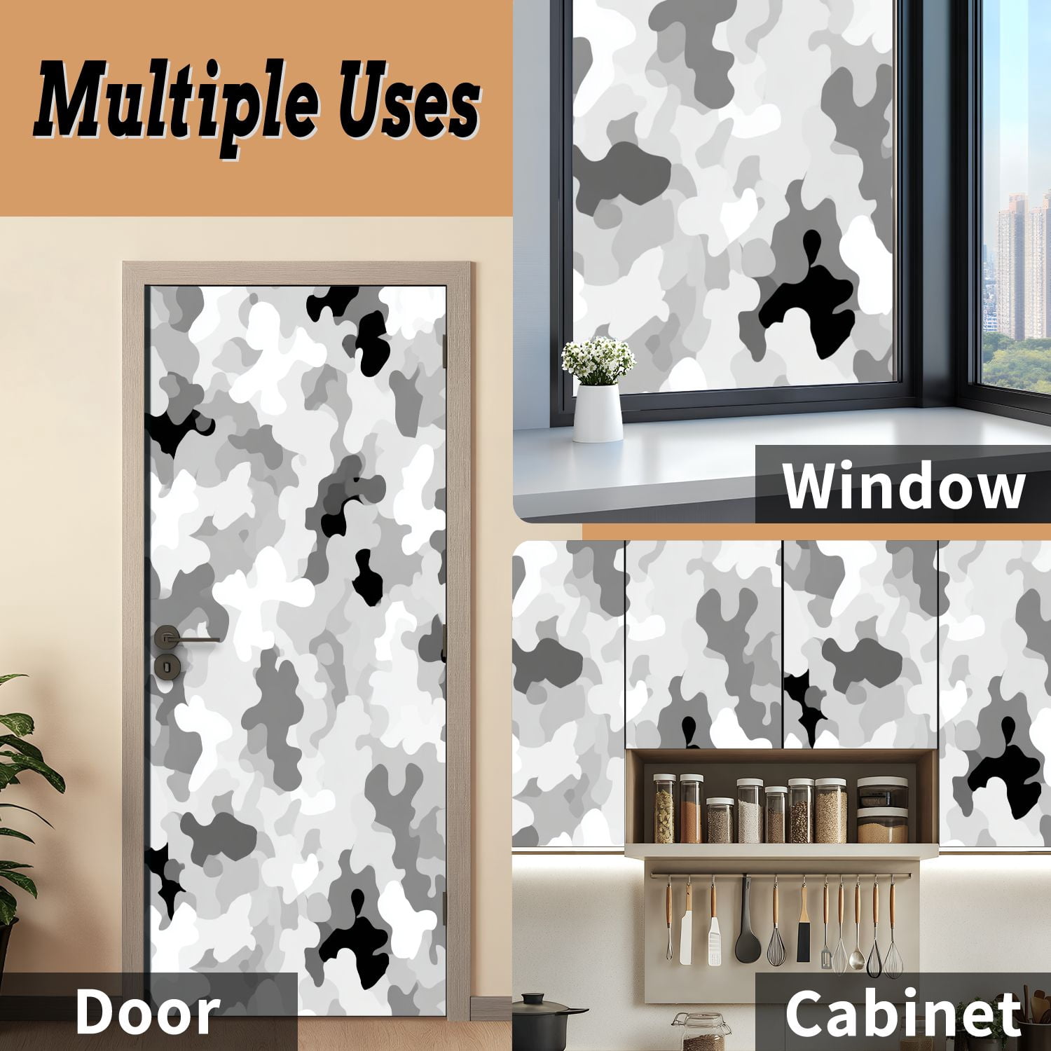 Self Adhesive Vinyl Refrigerator Wrap Set military camouflage Abstract hunting Door Mural Removable Fridge Sticker Peel and Stick&nbsp;Full Door Cover Decal Kitchen Bar Decor