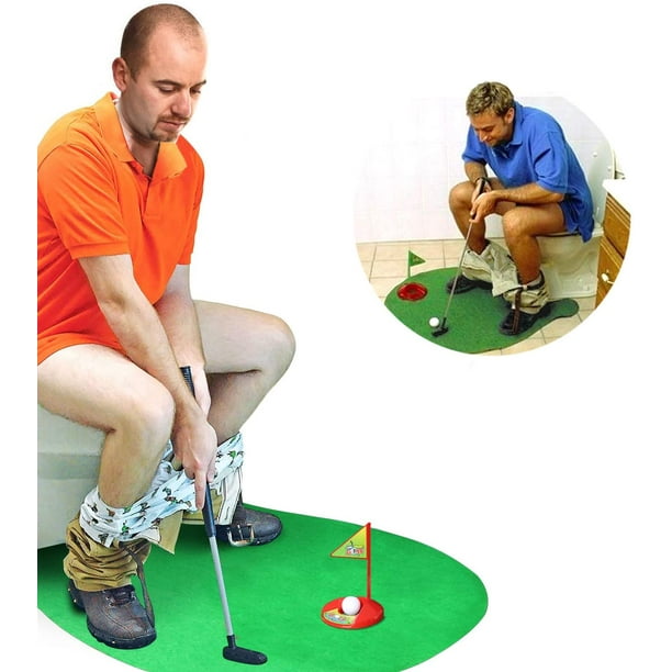 Funny Toilet Bathroom Golf Time Mini Game Play Putter Novelty Gag Gift Mat  Set W15