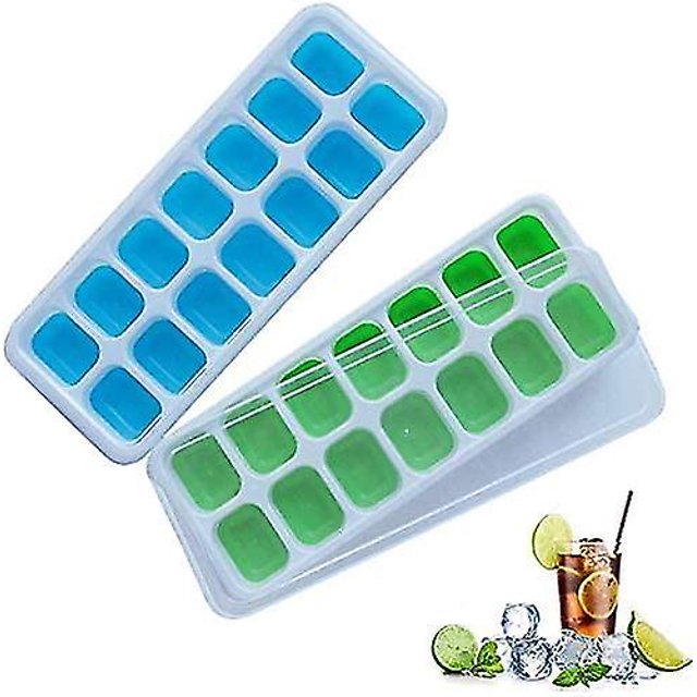 Juego de 2 bandejas para cubitos de hielo con tapa, moldes de silicona para hielo, sin Bpa, Lfgb, bandeja para cubitos de hielo para cócteles de agua y otras bebidas
