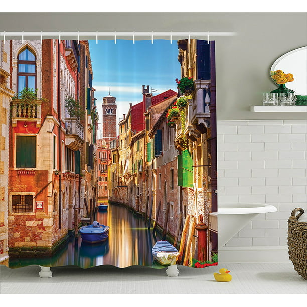 European Cityscape Decor Shower Curtain, Italy Themed Shower Curtain