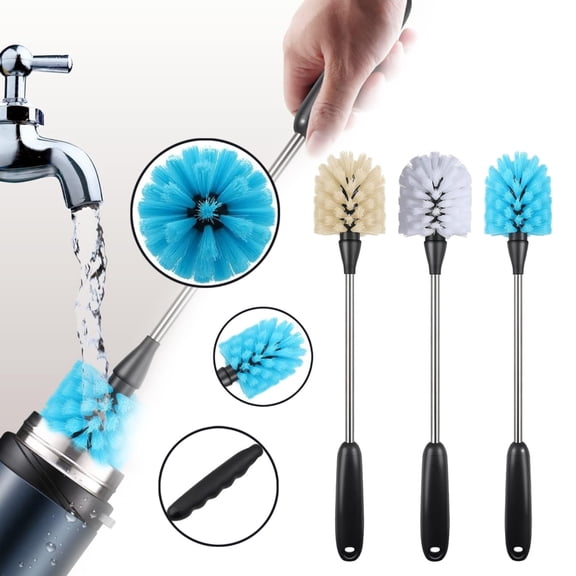 Bottle Cleaning Brush Set,Stainless Steel Scrub Cleaner Brush with 15'' Long Handle Flexible for Cleaning Sport Water Bottles,Straws,Coffee Mug,Cups,Baby Bottle