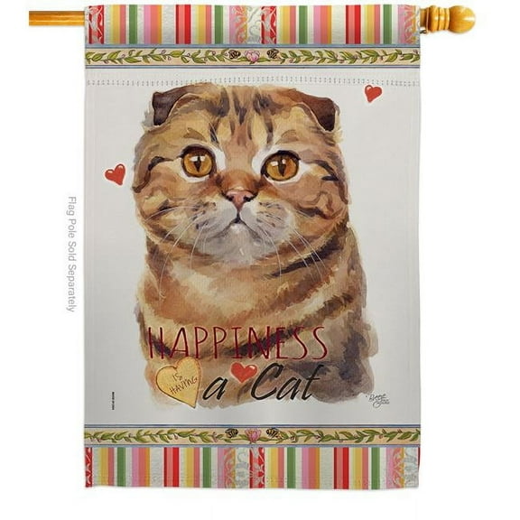 Breeze Decor 28 x 40 in. Cat Scottish Fold Happiness Double-Sided Decorative Vertical House Flag