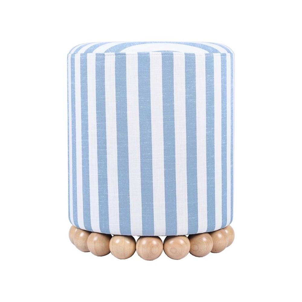 Maklaine Linen Pastel Blue Ottoman Circle Handmade Assembled