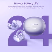 TOZO Open Ear Headphones, Clip on Earbud, 24H, Stereo Bass, Noise Cancelling Mics Clear Calls, Lightweight Comfort Fit for Sports Running Workout, Purple
