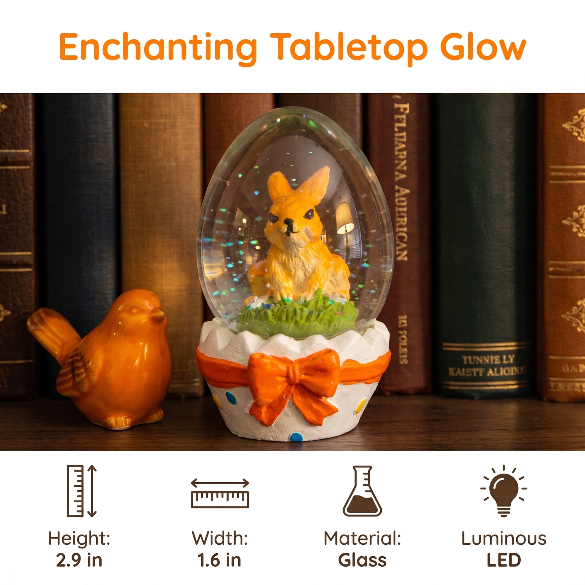 Unique Bargains Light Up Crystal Ball Snow Globe LED White Orange 1.6" x 1.6" x 2.9"
