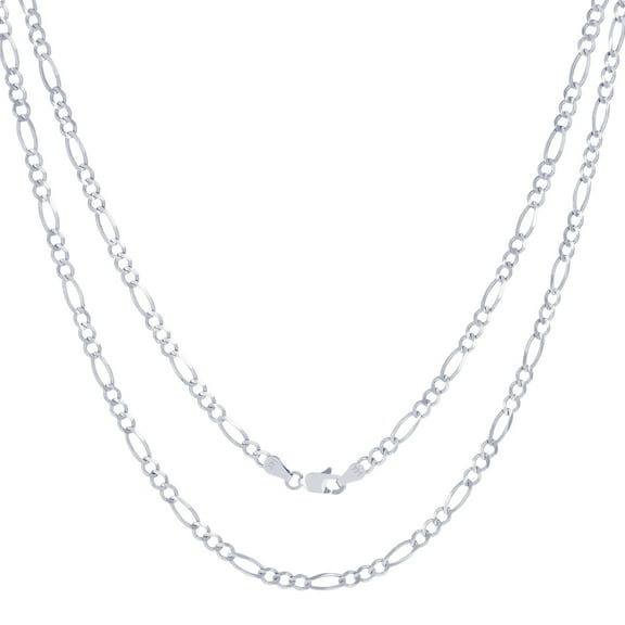 Nuragold 14k Real White Gold Solid Figaro Link 3.5mm Chain Necklace (16"-28") Italian Jewelry for Men & Women