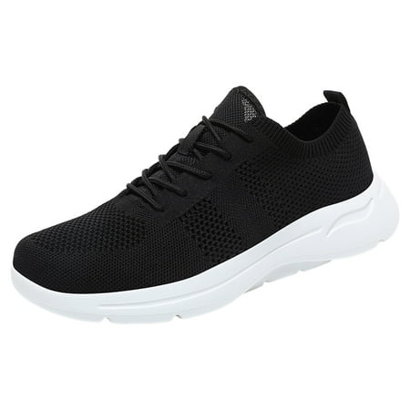 Sopiago Men Running Shoes Fashion Sneakers Mesh Breathable Comfortable Lightweight Flat Soft Lace Up Casual White 9.5