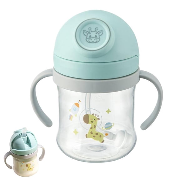 Kids Cartoon Plastic Straw Sippy Cup with Handles Leak Proof Toddler Water Bottle with Anti Choking Straw and Weighted Ball, Easy Grip Cup for Home Travel and School Use