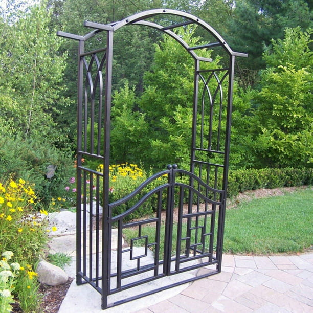 Oakland Living Royal Arbor With Gate, Garden Oasis Metal Arbor With Gate