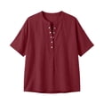 thumbnail image 3 of Betivan Women's Casual Henley Collar Linen and Cotton Short-Sleeve Shirt Comfort Loose Fit Linen Blouse Tops Summer Lightweight, 3 of 6