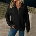 thumbnail image 3 of Women's Stand Collar Quarter Zip Fleece Pullover, Oversized Solid Color Long Sleeve Sweatshirt with Soft Comfort Fabric for 2025 Fall Fashion, Casual Daily Wear and Street Style Outfits Black L, 3 of 6