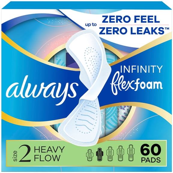 Always Infinity FlexFoam Pads, Size 2, Heavy, Wings, Unscented, 60 CT