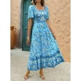 thumbnail image 5 of Women'S 2025 Summer Short Sleeves Boho Floral Print Tiered Casual Flowy Long Maxi Dress Light Blue M, 5 of 9