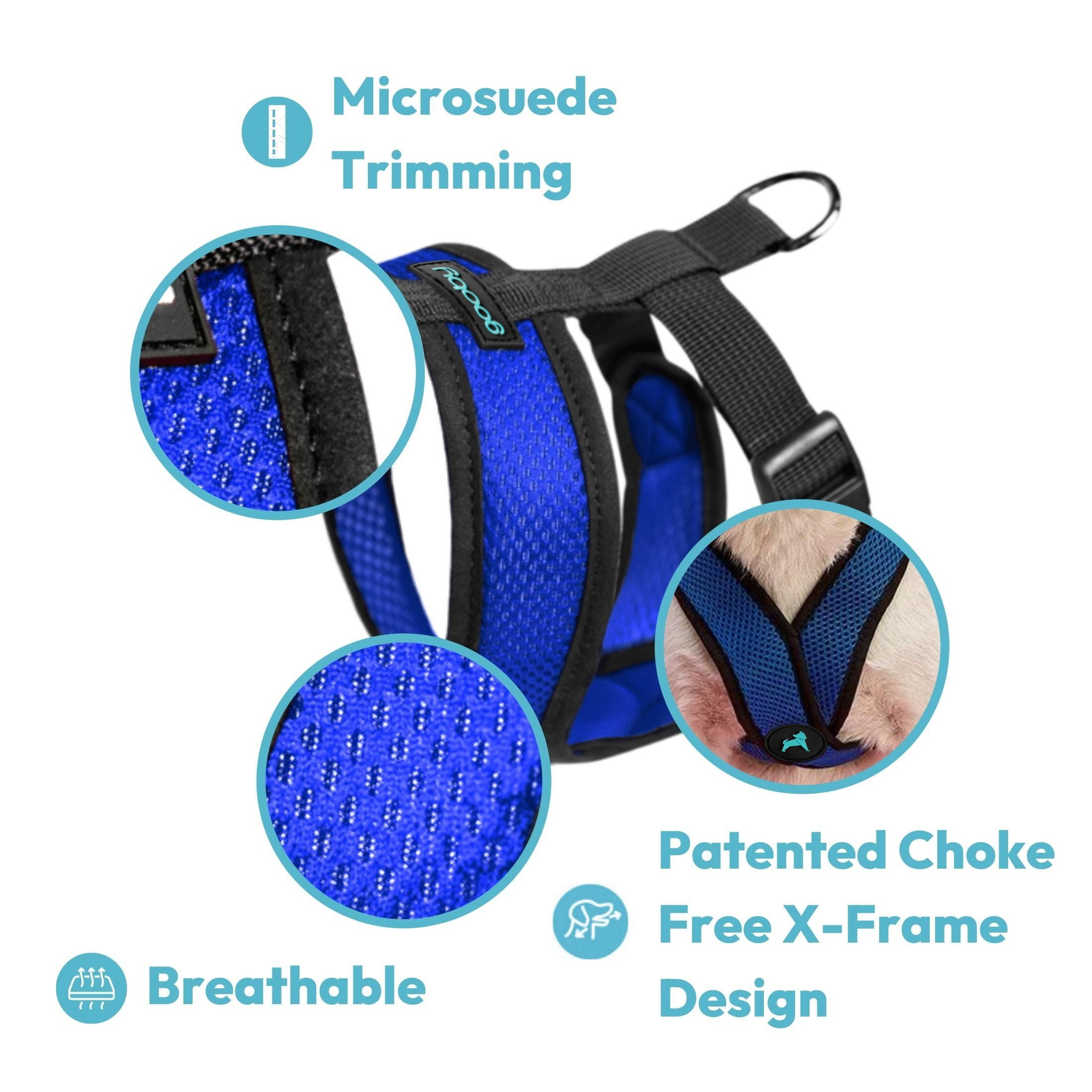 Gooby Comfort X Head-In Harness - Blue, Large - Breathable, Lightweight, Wrinkle Free Mesh Harness with Patented Choke-Free X Frame for Small Dog and Medium Dog Indoor and Outdoor use