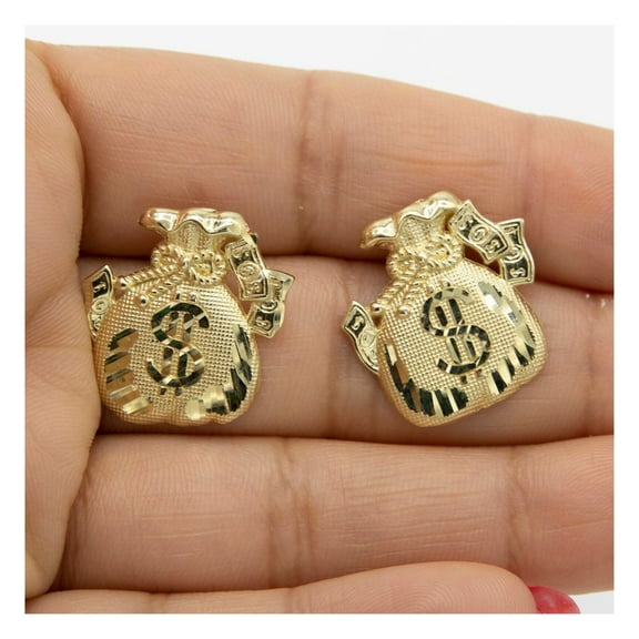 3/4" Diamond-Cut Money Bag Women’s Adult Stud Earrings10K Yellow Gold, 3.25 Gr – Goldum NYC