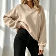 thumbnail image 5 of Inverlee Oversized V Neck Crewneck Sweatshirts for Women Long Sleeve Drop Shoulder Pullovers Solid Basic Loose Fit Casual Daily Tops Khaki S-XL, 5 of 6
