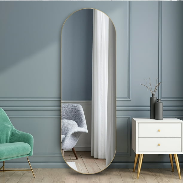 Neutype Oval Mirror Full Length Wall Mounted Hanging Vertically Horizontally Floor Against Solid Wood Frame Gold 65 X 22 Com Neutype Oval Mirror Full Length, Hanging Full Length Mirror On Wall