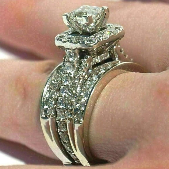 APIPEE Hers Wedding Ring Engagement Rings Women 925 Sterling Silver Square Princess Cubic Zirconia Party Ring